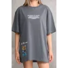 Arnay Unisex Bisiklet Yaka Baskılı Oversize T-shirt - Gri