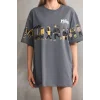 Arnay Unisex Bisiklet Yaka Baskılı Oversize T-shirt - Gri