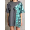 Arnay Unisex Bisiklet Yaka Baskılı Oversize T-shirt - Gri