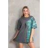 Arnay Unisex Bisiklet Yaka Baskılı Oversize T-shirt - Gri