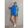 Arnay Unisex Bisiklet Yaka Baskılı Oversize T-shirt - Mavi