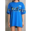 Arnay Unisex Bisiklet Yaka Baskılı Oversize T-shirt - Mavi