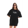 Arnay Unisex Bisiklet Yaka Baskılı Oversize T-shirt - Siyah