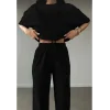 Arnay Unisex Düz T-shirt Ve Eşofman Takımı - Siyah