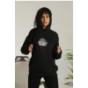 Arnay Unisex Sırt Baskılı Kapüşonlu Üç İplik Oversize Sweatshirt - Siyah