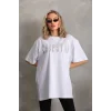 Arnay Unisex Taş Desenli Oversize T-shirt - Beyaz
