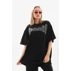 Arnay Unisex Taş Desenli Oversize T-shirt - Beyaz