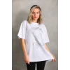 Arnay Unisex Taş Desenli Oversize T-shirt - Beyaz