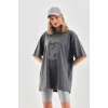 Arnay Unisex Taş Desenli Oversize T-shirt - Füme