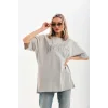 Arnay Unisex Taş Desenli Oversize T-shirt - Gri