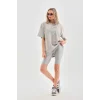Arnay Unisex Taş Desenli Oversize T-shirt - Gri