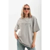 Arnay Unisex Taş Desenli Oversize T-shirt - Gri