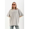 Arnay Unisex Taş Desenli Oversize T-shirt - Gri