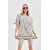 Arnay Unisex Taş Desenli Oversize T-shirt - Gri