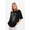 Arnay Unisex Taş Desenli Oversize T-shirt - Siyah