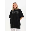 Arnay Unisex Taş Desenli Oversize T-shirt - Siyah