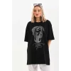 Arnay Unisex Taş Desenli Oversize T-shirt - Siyah