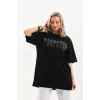 Arnay Unisex Taş Desenli Oversize T-shirt - Siyah