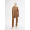 Arnay Uzun Kollu Organik Yıkanmış Kumaş Fitilli Pantolonlu Takım - Kahve