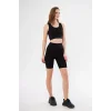 Arnay Yüksek Bel Dalgıç Croplu Biker Şortlu Takım - Siyah