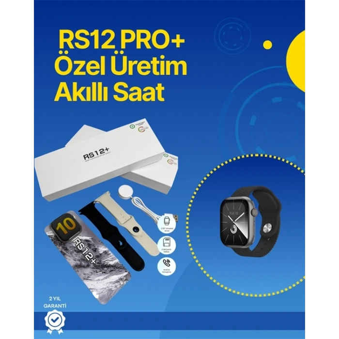 . RS12 PRO+ 2025 Serisi Full Ekranlı Akıllı Saat – 2GB Hafıza, Titanyum Kasa, Suya Dayanıklı, Uzun Şarj Süresi Garantili Model