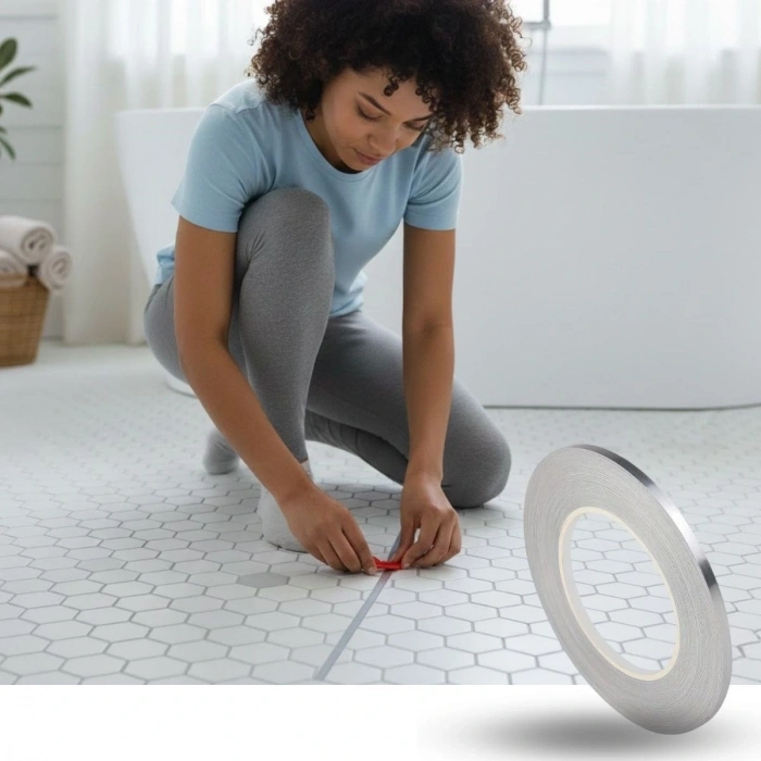 0.5 cm Kalınlık Gümüş Renk Fayans Arası Dekoratif Şerit Bandı – 50 Metre Uzunluk, Banyo ve Derz Arası Suya Dayanıklı Estetik Dekorasyon Bandı (5047)