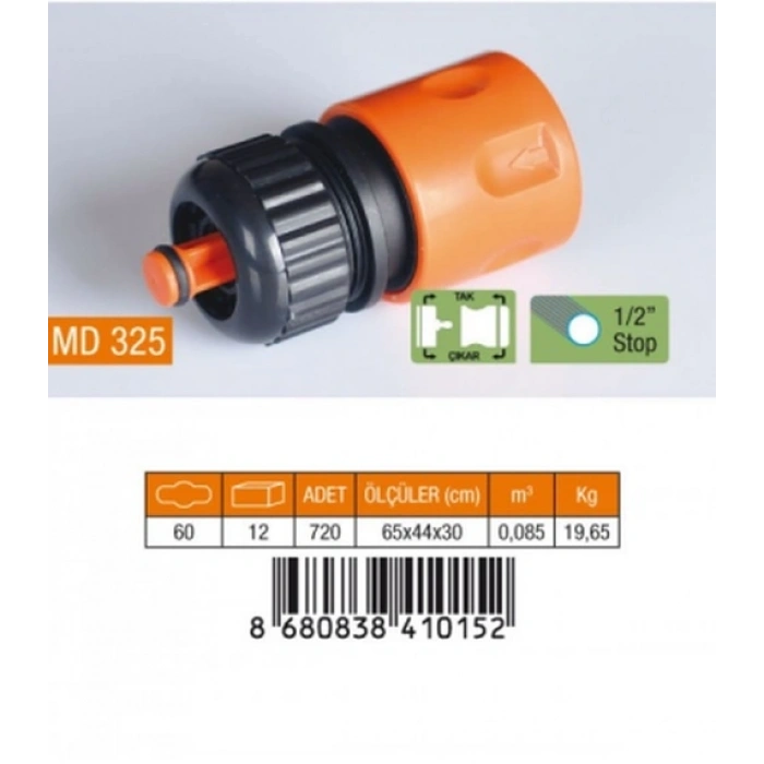 1/2 Hortum Bağlantı Adaptörü Stoplu Bx40