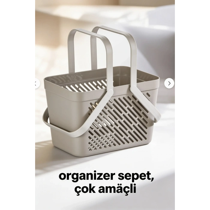 1li Gri Çok Amaçlı Kulplu Sepet Mutfak Banyo Organizer Taşıma Sepeti