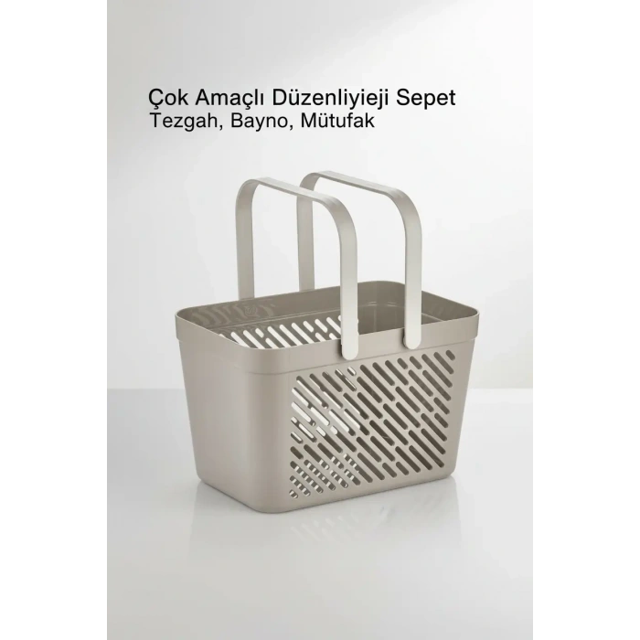 1li Gri Çok Amaçlı Kulplu Sepet Mutfak Banyo Organizer Taşıma Sepeti