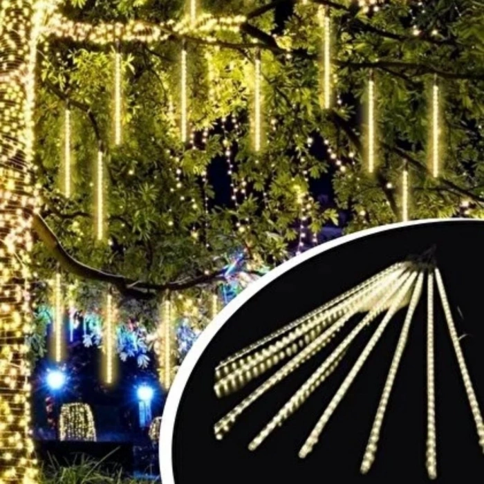 10lu 45 cm Plastik Meteor LED USB 2M Kablo Sarı Renk Ağaç Işığı – Renk Değiştiren Asmalı Dekoratif Bahçe ve Dış Mekan Aydınlatması
