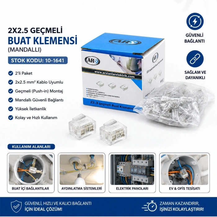 100 ADET 2Lİ 2X2.5 KABLO GEÇMELİ MANDALLI BUAT KLEMENSİ (5047)