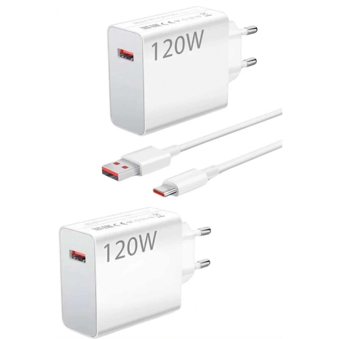 120 Watt Turbo Hızlı Şarj Aleti Seti Hızlı Şarj Adaptörü Beyaz