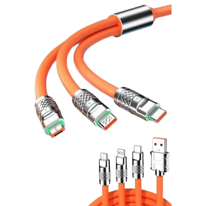 120W 3 İn 1 Uyumlu Silikon Şarj Kablosu Hızlı Şarj Kablosu
