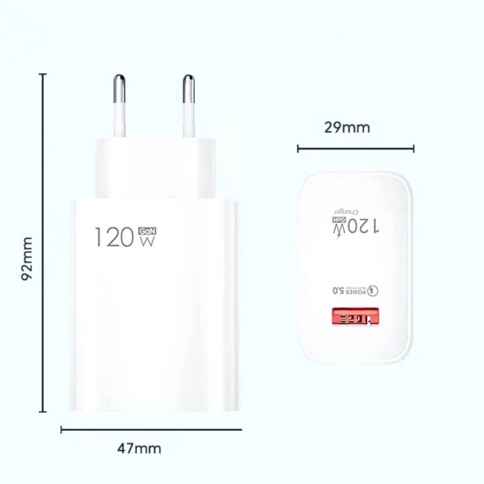 120W USB Hızlı Type C Uçlu Kablolu Şarj Aleti (5047)