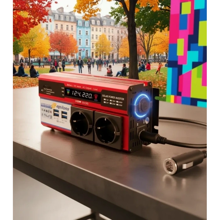 12v 2000w Modifiye Sinüs İnverter Araç Ve Güneş Enerjisi Uyumlu, Çift Usb, Çift Priz Ve Çakmaklık Eco Lounge