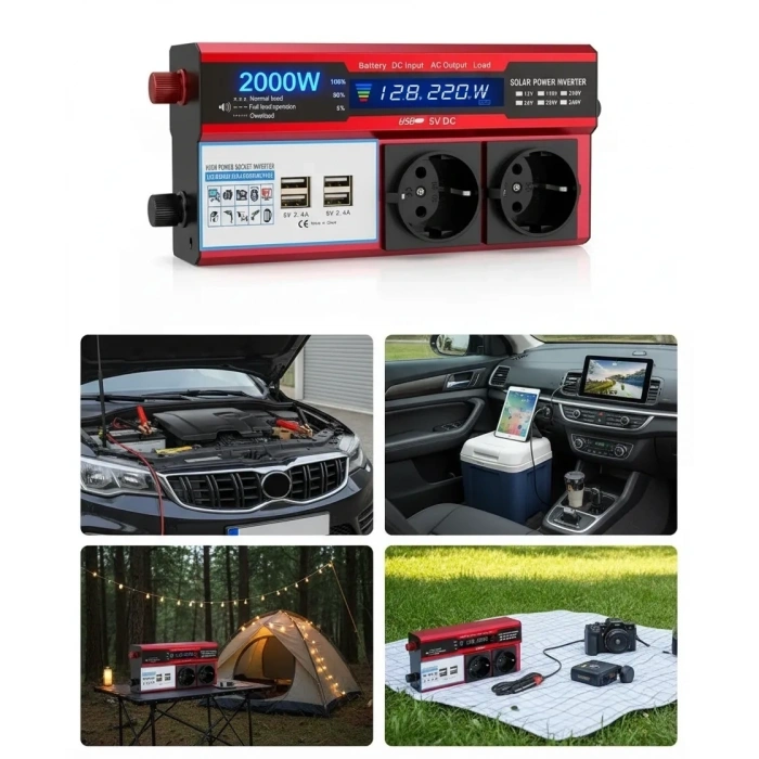 12v 2000w Modifiye Sinüs İnverter Araç Ve Güneş Enerjisi Uyumlu, Çift Usb, Çift Priz Ve Çakmaklık Eco Lounge