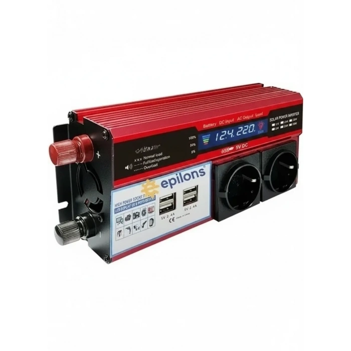 12v 2000w Modifiye Sinüs İnverter Araç Ve Güneş Enerjisi Uyumlu, Çift Usb, Çift Priz Ve Çakmaklık Eco Lounge