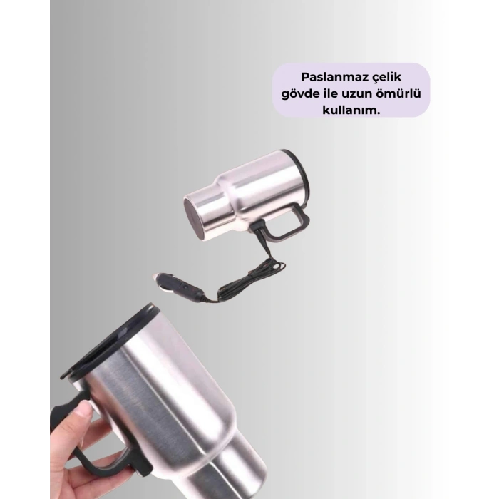 12V Çakmak Girişli Araç İçi Isıtıcı Paslanmaz Çelik Bardak