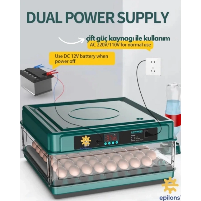 130 Yumurtalık Tam Otomatik Kuluçka Makinesi Wi-fi Kamera Hediyeli Yedek Motorlu Profesyonel Tavuk Kaz Ördek Bıldırcın Güvercin Süs Kuşu İçin İdeal