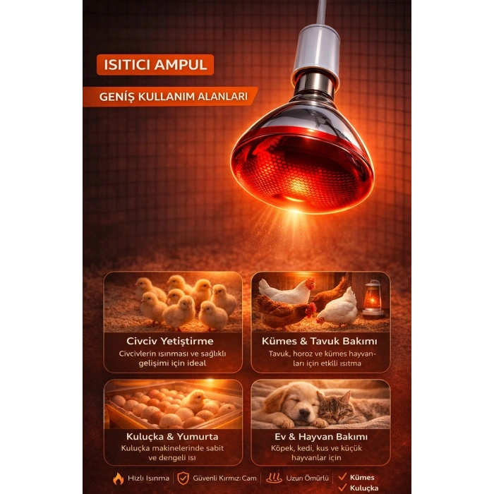 150W Isıtıcı Ampul Kırmızı Isı Lambası Civciv Kümes Kuluçka E27 Duy Isıtma Ampulü