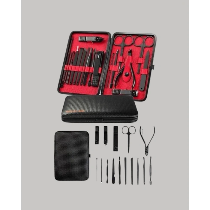 17 Parça Profesyonel Manikür Pedikür Seti Paslanmaz Çelik Siyah Kutu