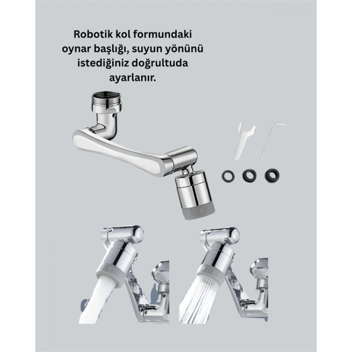 180° Dönebilen Robotik Kollu Musluk Başlığı – 2 Modlu Su Akışı ve Kolay Montaj