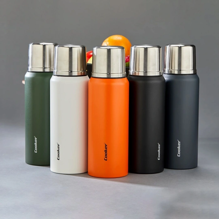 1LT DAĞCI TERMOS RENKLİ ÇİFT CİDARLI PASLANMAZ ÇELİK - SIZDIRMAZ KAPAK = BARDAK (5047)