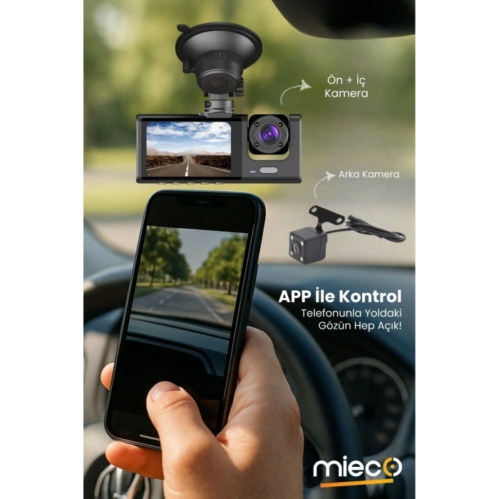 1s Wifi / App /1920p Fhd/ 170° Ultra Geniş Açı/gece Görüş/ G-sensörü 3 Kameralı Araç Kamerası(2025)