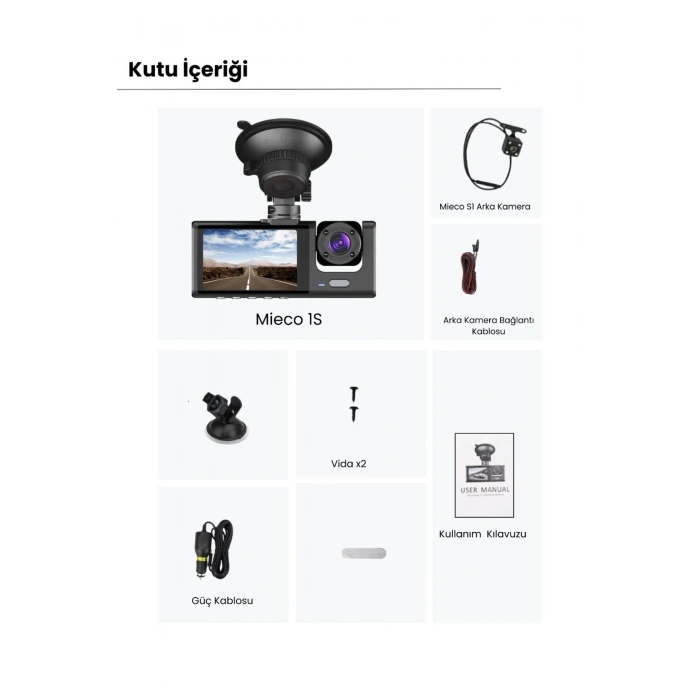 1s Wifi / App /1920p Fhd/ 170° Ultra Geniş Açı/gece Görüş/ G-sensörü 3 Kameralı Araç Kamerası(2025)