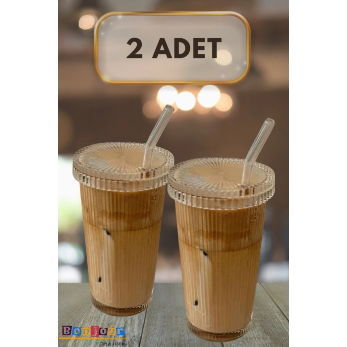 2 Adet Latte Bardağı Origami Stil Pipetli Kapaklı Bardak, Isıya Dayanıklı