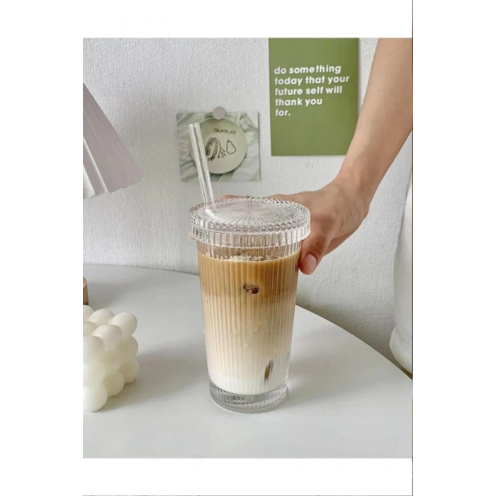 2 Adet Latte Bardağı Origami Stil Pipetli Kapaklı Bardak, Isıya Dayanıklı