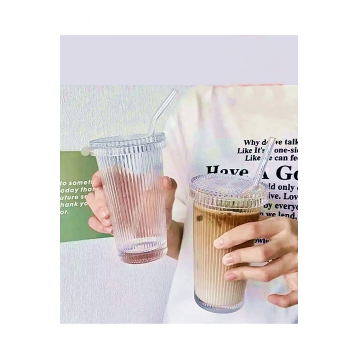 2 Adet Latte Bardağı Origami Stil Pipetli Kapaklı Bardak, Isıya Dayanıklı