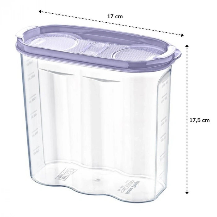 2 Kapaklı Ölçekli Erzak Kuru Gıda Saklama Kutusu Kabı - 1,7 Litre - SA935 (5047)