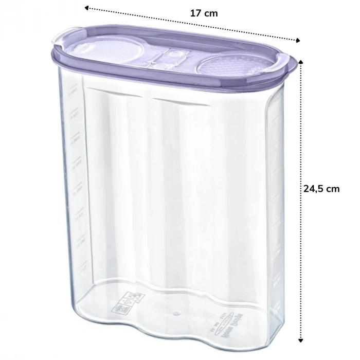 2 Kapaklı Ölçekli Erzak Kuru Gıda Saklama Kutusu Kabı 2,4 Litre-SA940 (5047)